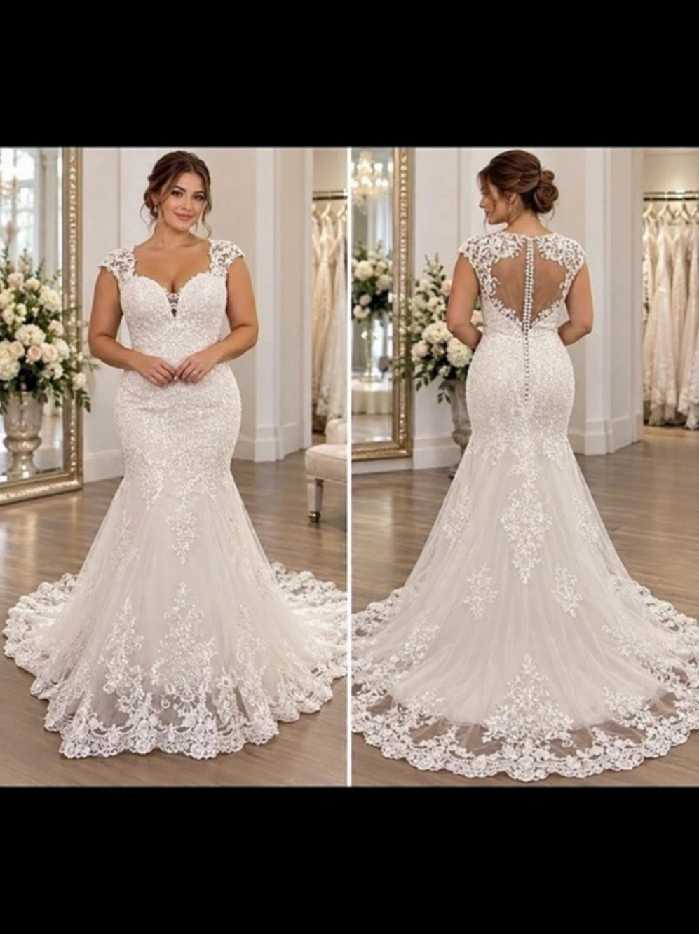 Wedding Mermaid Lace Gown in White Like New